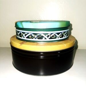 Vintage Inspired Set of Two Decorative Round Tins - Teal, Yellow, Black 0029